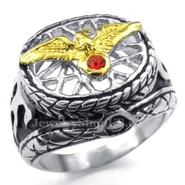Anillo De Águila De Titanio Dorado Con Circonita Roja