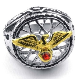 Anillo De Águila De Titanio Dorado Con Circonita Roja