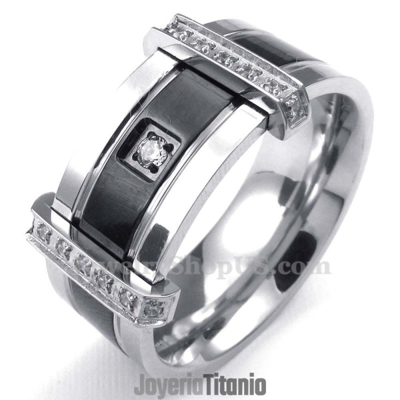 Anillo De Titanio Para Hombre Con Diamantes De Imitación Blancos