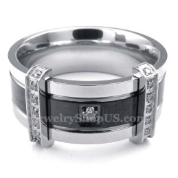 Anillo De Titanio Para Hombre Con Diamantes De Imitación Blancos