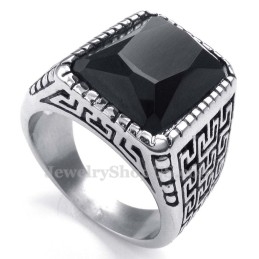 Anillo De Titanio Con Circonita Negra Para Hombre