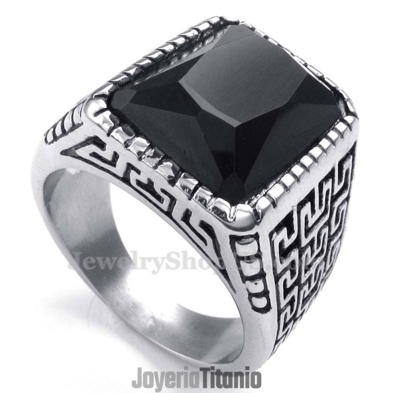 Anillo De Titanio Con Circonita Negra Para Hombre Anillo De Titanio Con Circonita Negra Para Hombre