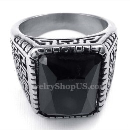 Anillo De Titanio Con Circonita Negra Para Hombre