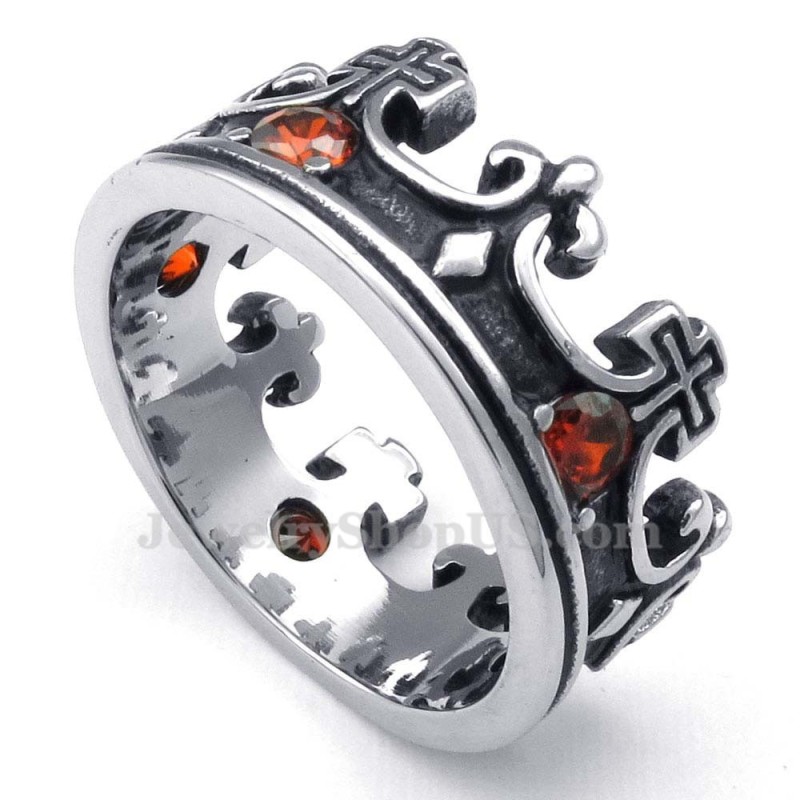 Anillo De Corona Imperial De Titanio Con Circonita Roja