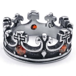 Anillo De Corona Imperial De Titanio Con Circonita Roja