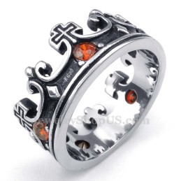 Anillo De Corona Imperial De Titanio Con Circonita Roja