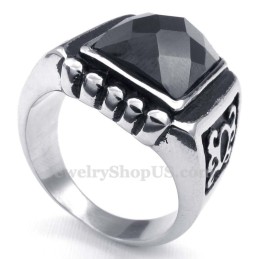 Anillo De Titanio Con Circonita Negra