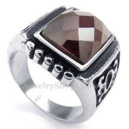 Anillo De Titanio Con Circonita Roja