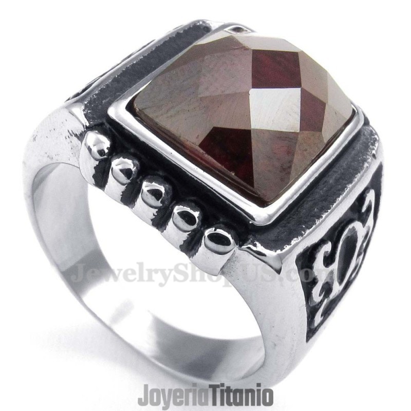 Anillo De Titanio Con Circonita Roja