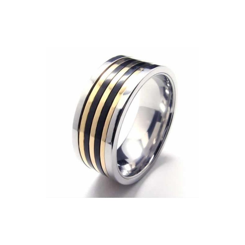 Anillo De Corte De 9 Mm Con Incrustaciones De Titanio Y Oro Anillo De Corte De 9 Mm Con Incrustaciones De Titanio Y Oro