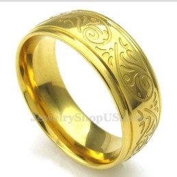 Anillo De Titanio Dorado Con Diseño Floral Redondo