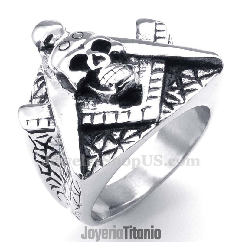 Anillo De Calavera Masónica De Titanio