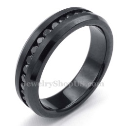 Anillo De Titanio Negro Con Diamantes De Imitación