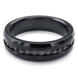 Anillo De Titanio Negro Con Diamantes De Imitación