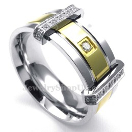 Anillo De Titanio, Plata Y Oro De Moda Con Diamantes De Imitación
