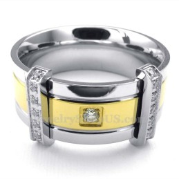 Anillo De Titanio, Plata Y Oro De Moda Con Diamantes De Imitación