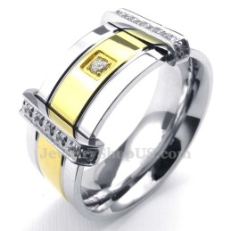 Anillo De Titanio, Plata Y Oro De Moda Con Diamantes De Imitación