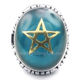 Anillo De Titanio Azul Con Estrella De Cinco Puntas En Oro