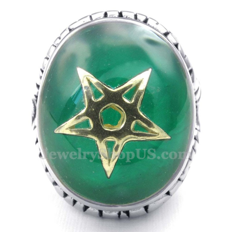 Anillo De Titanio Verde Con Estrella De Cinco Puntas En Oro Anillo De Titanio Verde Con Estrella De Cinco Puntas En Oro
