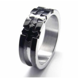 Anillo De Titanio Negro De 6 Mm Con Incrustaciones De Cruz