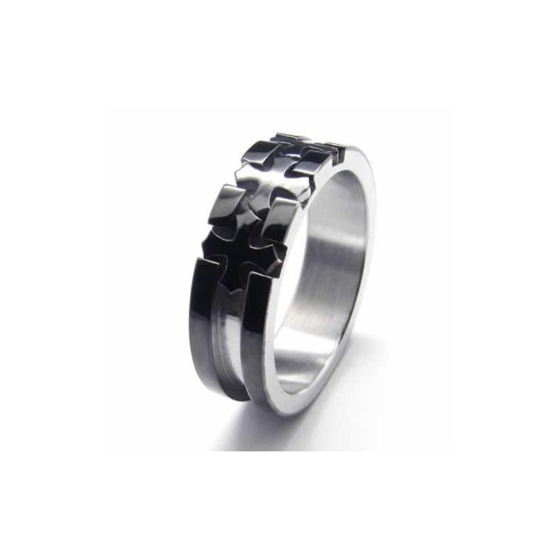 Anillo De Titanio Negro De 6 Mm Con Incrustaciones De Cruz