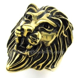 Anillo De Cabeza De León De Titanio Dorado