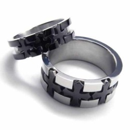 Anillo De Titanio Negro De 6 Mm Con Incrustaciones De Cruz