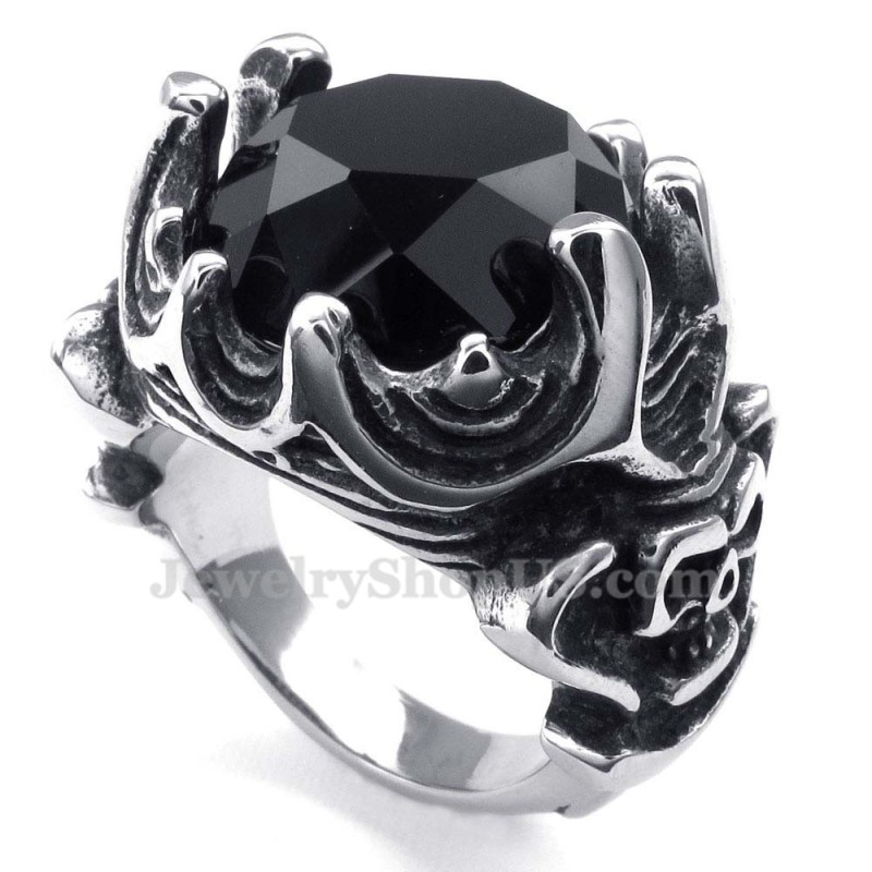 Anillo De Titanio Con Circonita Negra