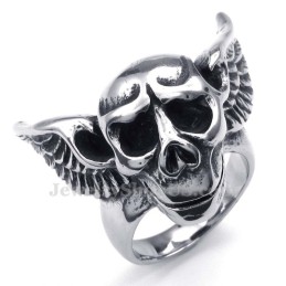 Anillo De Calavera De Titanio Con Alas