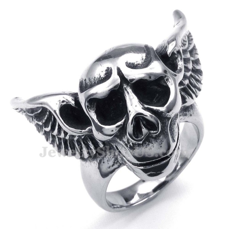 Anillo De Calavera De Titanio Con Alas Anillo De Calavera De Titanio Con Alas