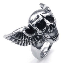 Anillo De Calavera De Titanio Con Alas