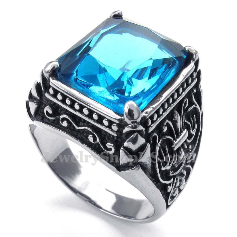 Anillo De Titanio Con Circonita Azul