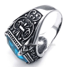 Anillo De Titanio Con Circonita Azul