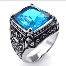 Anillo De Titanio Con Circonita Azul