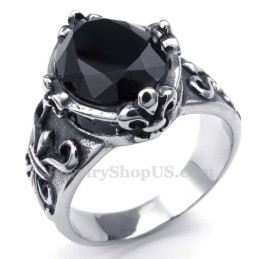 Anillo De Titanio Con Circonita Negra