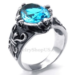 Anillo De Titanio Con Circonita Azul