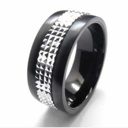 Anillo De Corte De 9 Mm Con Incrustaciones De Titanio Y Plata