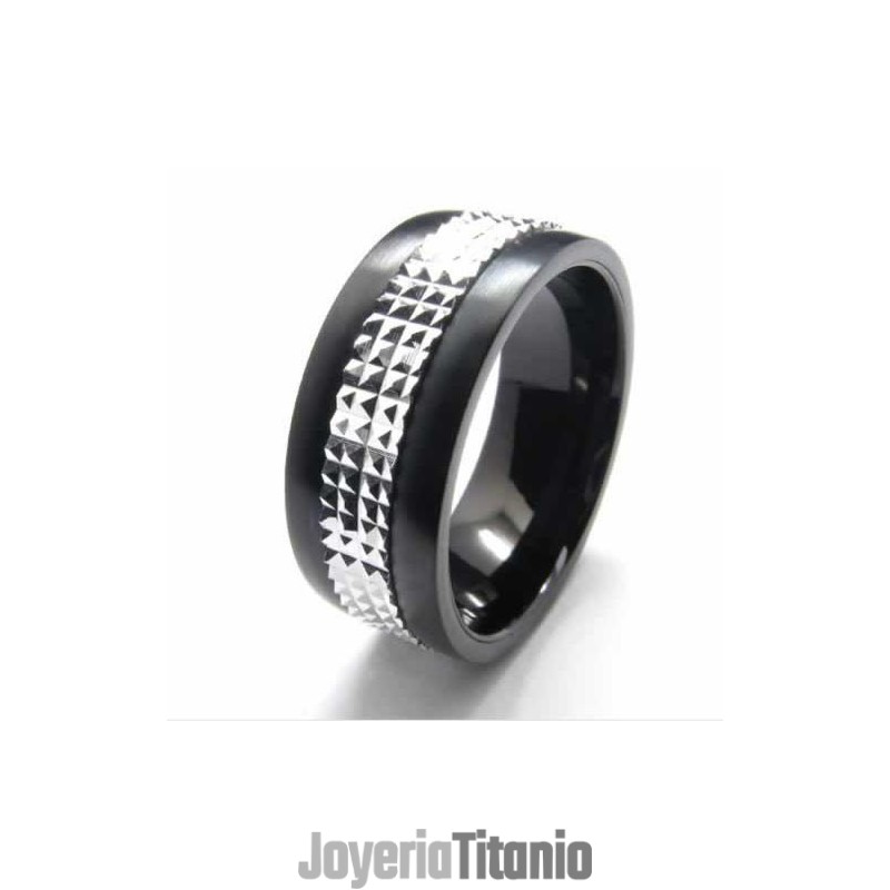 Anillo De Corte De 9 Mm Con Incrustaciones De Titanio Y Plata