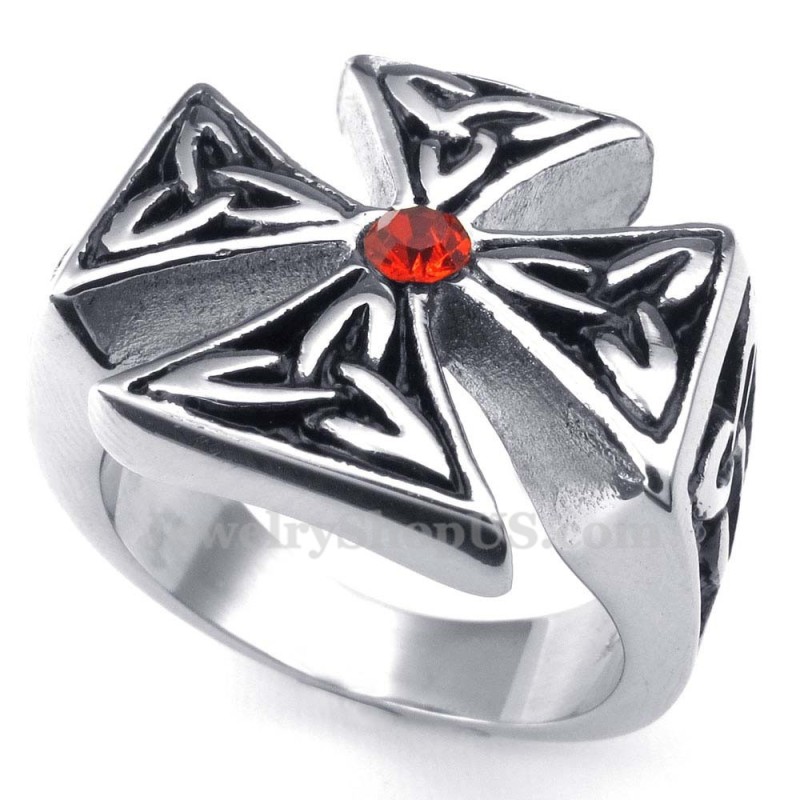 Anillo De Cruz De Titanio Con Circonita Roja