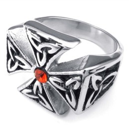 Anillo De Cruz De Titanio Con Circonita Roja