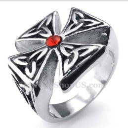 Anillo De Cruz De Titanio Con Circonita Roja