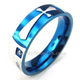 Anillo De Cruz De Titanio Azul