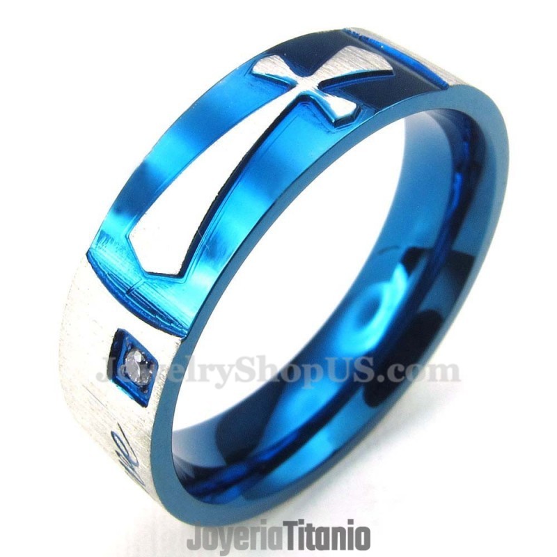Anillo De Cruz De Titanio Azul Anillo De Cruz De Titanio Azul