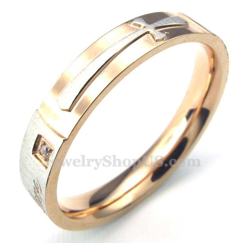 Anillo De Cruz De Titanio Y Oro Rosa