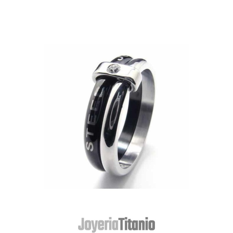 Anillo De Corte De Titanio Con Dos Círculos De 8 Mm Y Diamantes Incrustados Anillo De Corte De Titanio Con Dos Círculos De 8 Mm Y Diamantes Incrustados