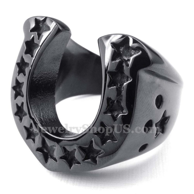 Anillo Para Casco De Caballo De Titanio Negro Con Estrella De Cinco Puntas