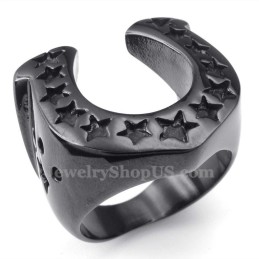 Anillo Para Casco De Caballo De Titanio Negro Con Estrella De Cinco Puntas