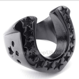 Anillo Para Casco De Caballo De Titanio Negro Con Estrella De Cinco Puntas