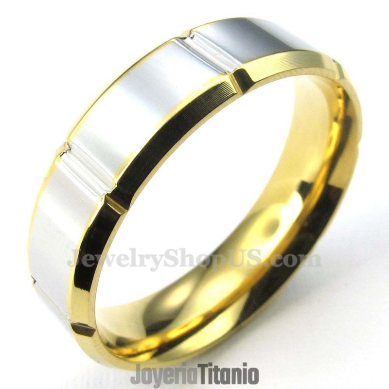 Anillo De Titanio, Oro Y Plata De Moda Para Hombre