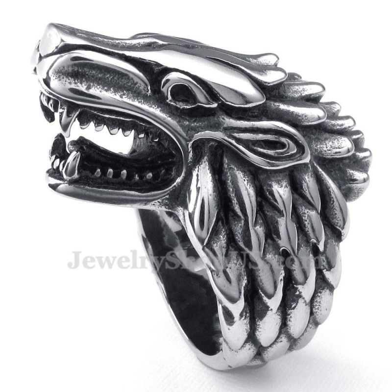 Anillo De Titanio Con Cabeza De Lobo